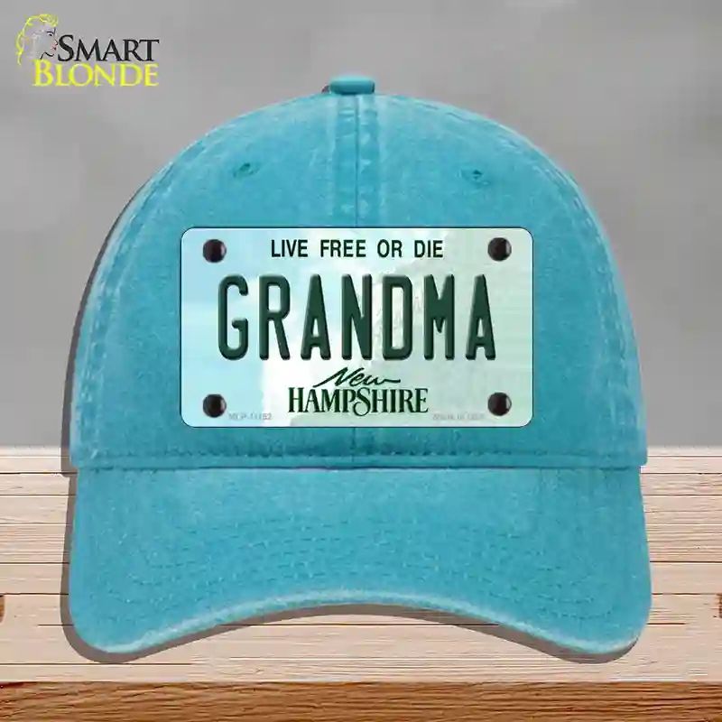 HAT10-MLP-11152 Grandma   Hampshire State Novelty License Plate Hat, Unconstructed Cotton - Lake Blue