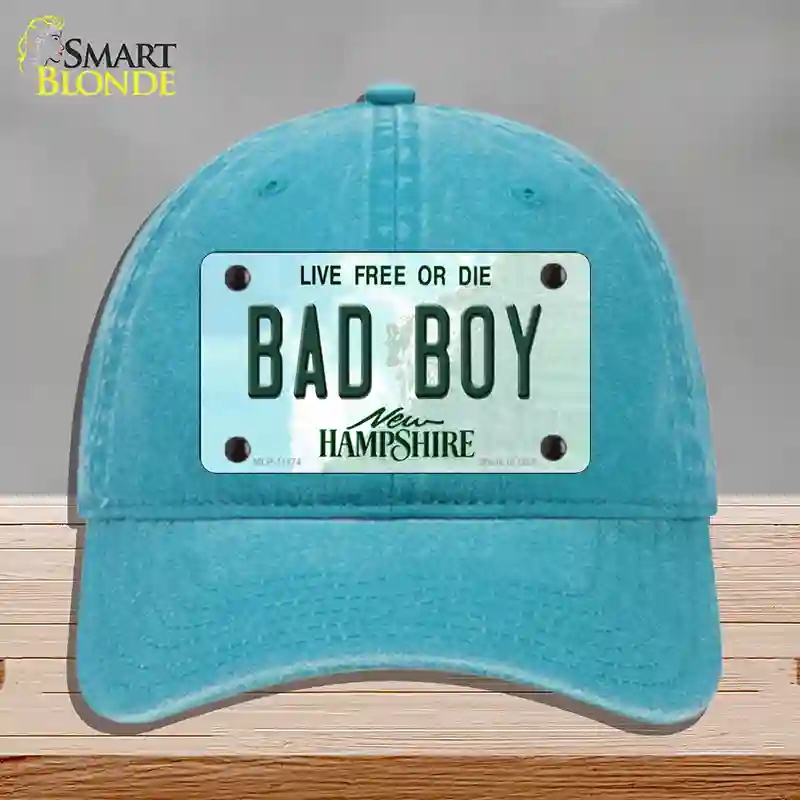 HAT10-MLP-11174 Bad Boy   Hampshire State Novelty License Plate Hat, Unconstructed Cotton - Lake Blue