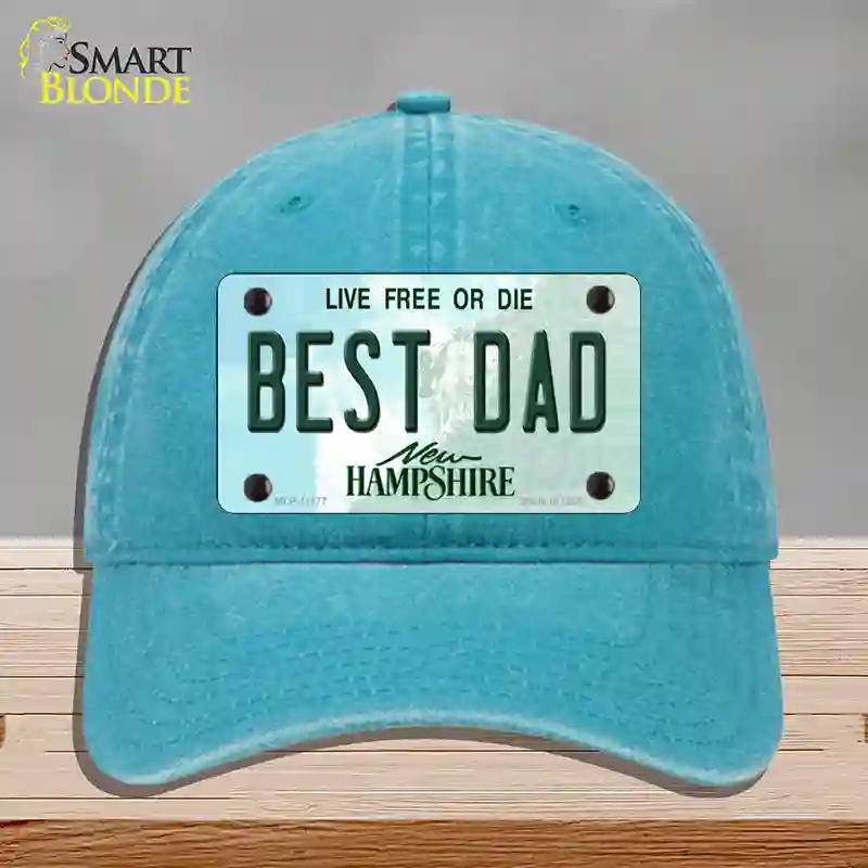 HAT10-MLP-11177 Best Dad   Hampshire State Novelty License Plate Hat, Unconstructed Cotton - Lake Blue
