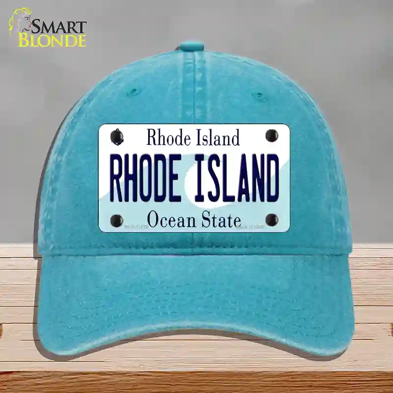 HAT10-MLP-11179 Rhode Island State Novelty License Plate Hat, Unconstructed Cotton - Lake Blue