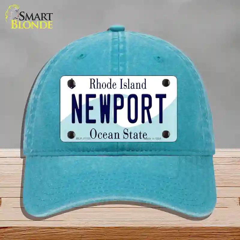 HAT10-MLP-11183   Port Rhode Island State Novelty License Plate Hat, Unconstructed Cotton - Lake Blue