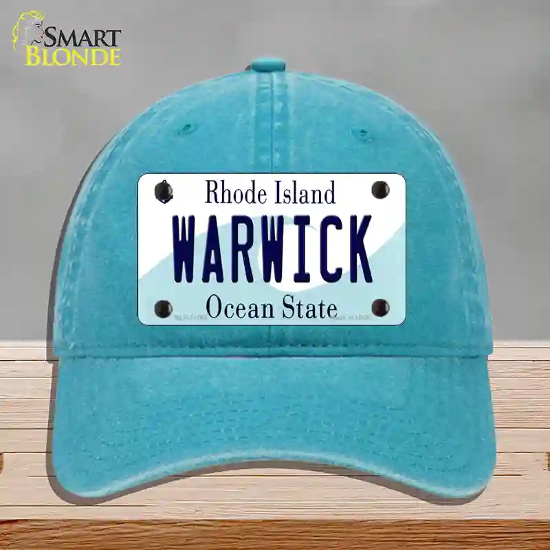 HAT10-MLP-11184 Warwick Rhode Island State Novelty License Plate Hat, Unconstructed Cotton - Lake Blue