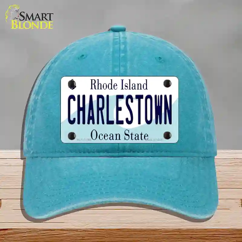 HAT10-MLP-11194 Charlestown Rhode Island State Novelty License Plate Hat, Unconstructed Cotton - Lake Blue