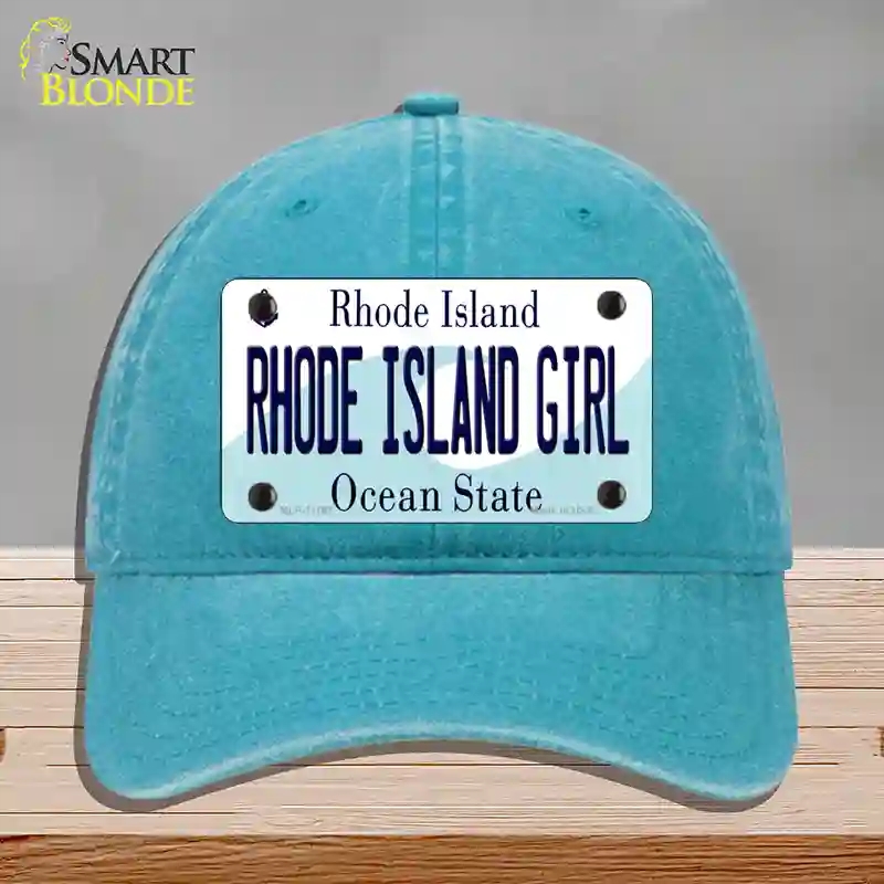 HAT10-MLP-11197 Rhode Island State Girl Novelty License Plate Hat, Unconstructed Cotton - Lake Blue