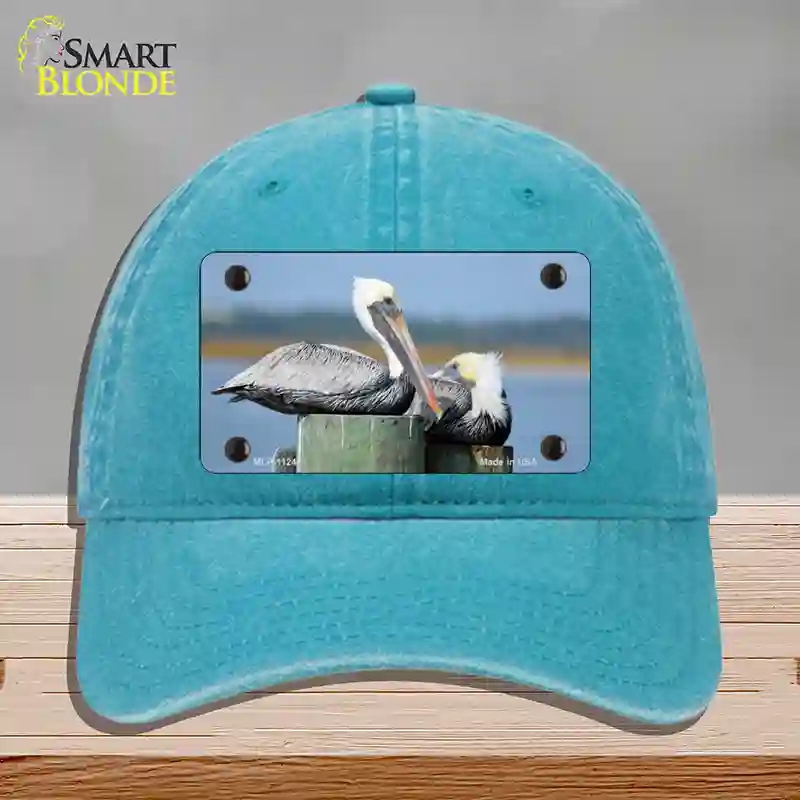 HAT10-MLP-11240 Pelican Two on Pier Novelty License Plate Hat, Unconstructed Cotton - Lake Blue