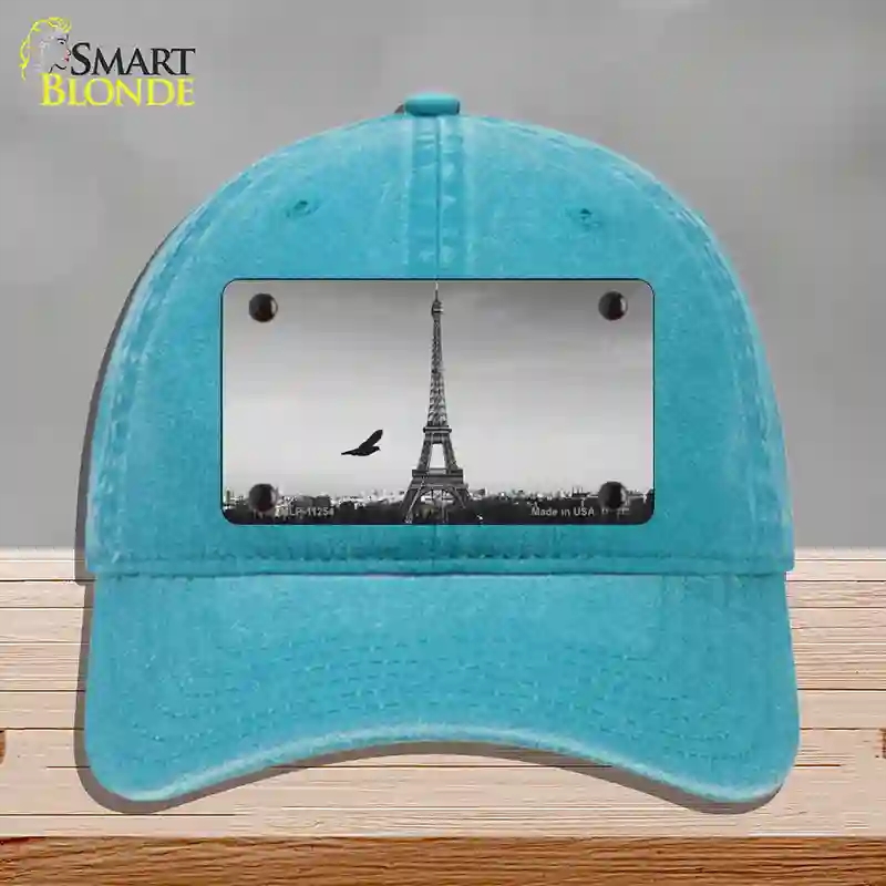 HAT10-MLP-11254 Eiffel Tower Black & White with Bird Novelty License Plate Hat, Unconstructed Cotton - Lake Blue