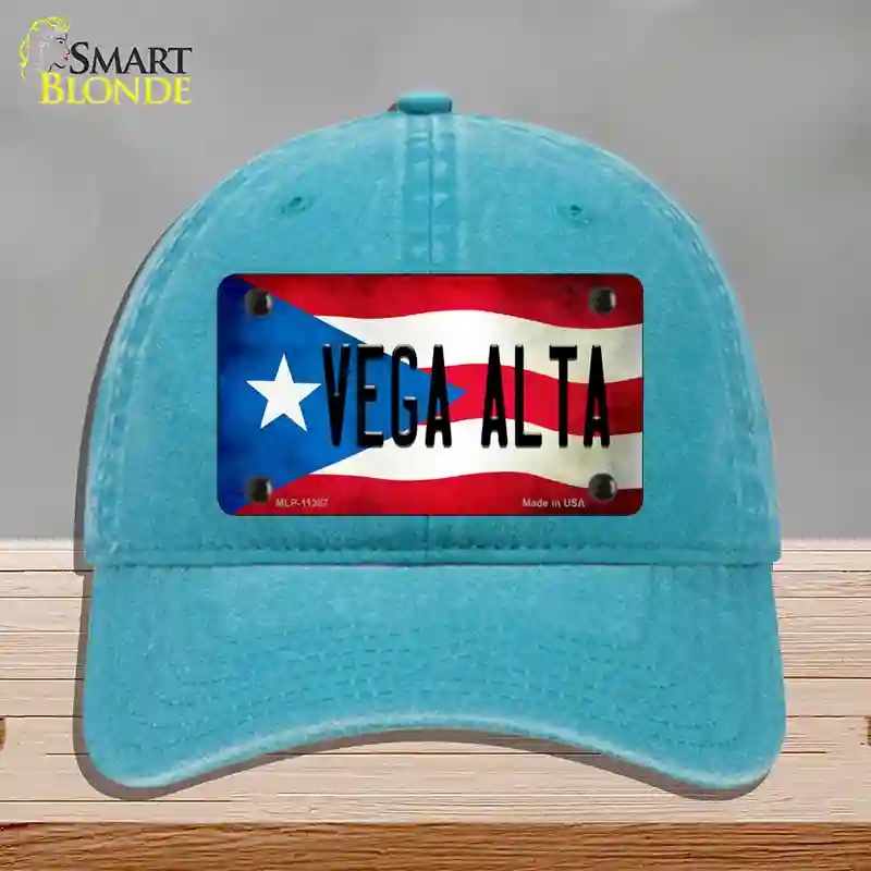 HAT10-MLP-11387 Vega Alta Puerto Rico Flag Novelty License Plate Hat, Unconstructed Cotton - Lake Blue