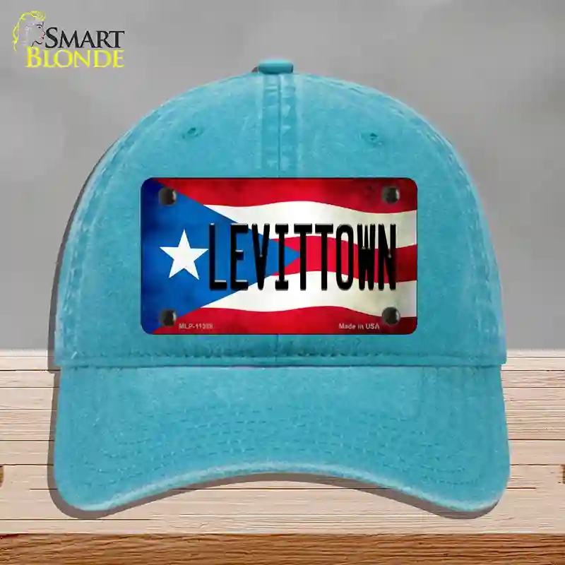 HAT10-MLP-11398 Levittown Puerto Rico Flag Novelty License Plate Hat, Unconstructed Cotton - Lake Blue