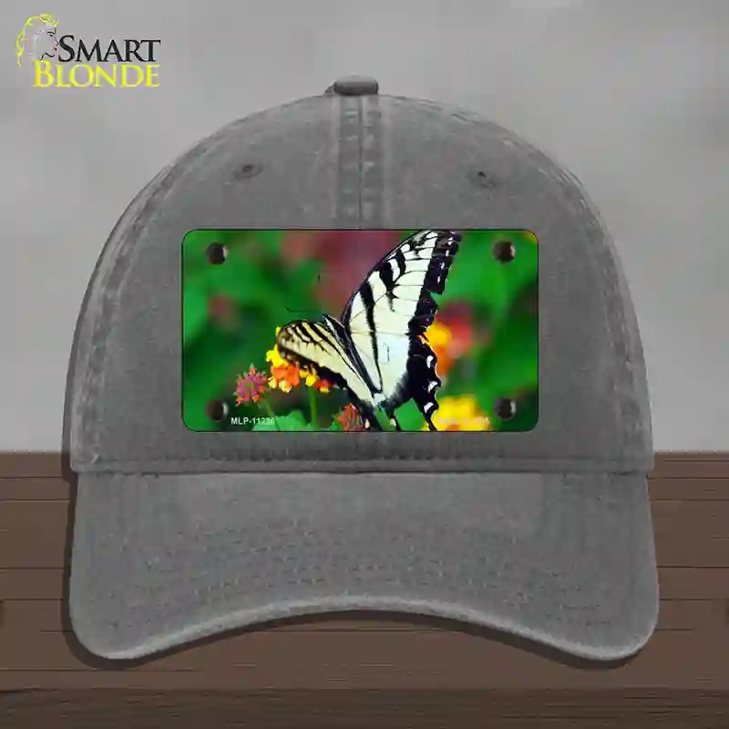 HAT08-MLP-11236 Butterfly Black & White Novelty License Plate Hat, Unconstructed Cotton - Charcoal