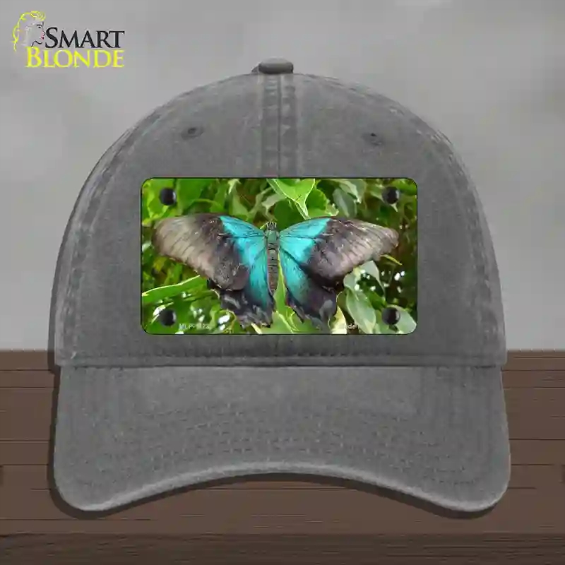 HAT08-MLP-11237 Butterfly Blue & Black Novelty License Plate Hat, Unconstructed Cotton - Charcoal