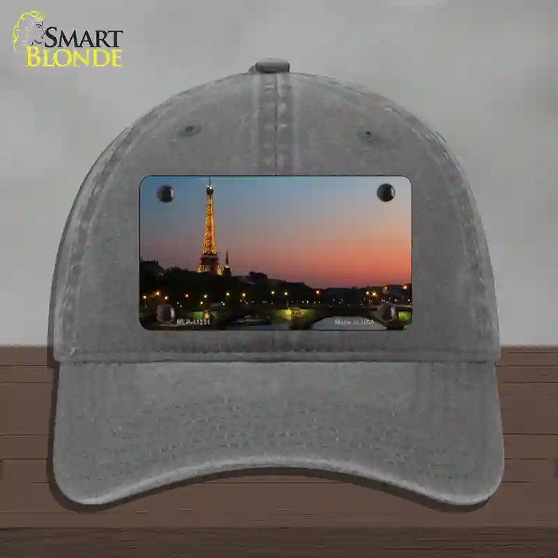 HAT08-MLP-11251 Eiffel Tower Night with River & Bridge Novelty License Plate Hat, Unconstructed Cotton - Charcoal