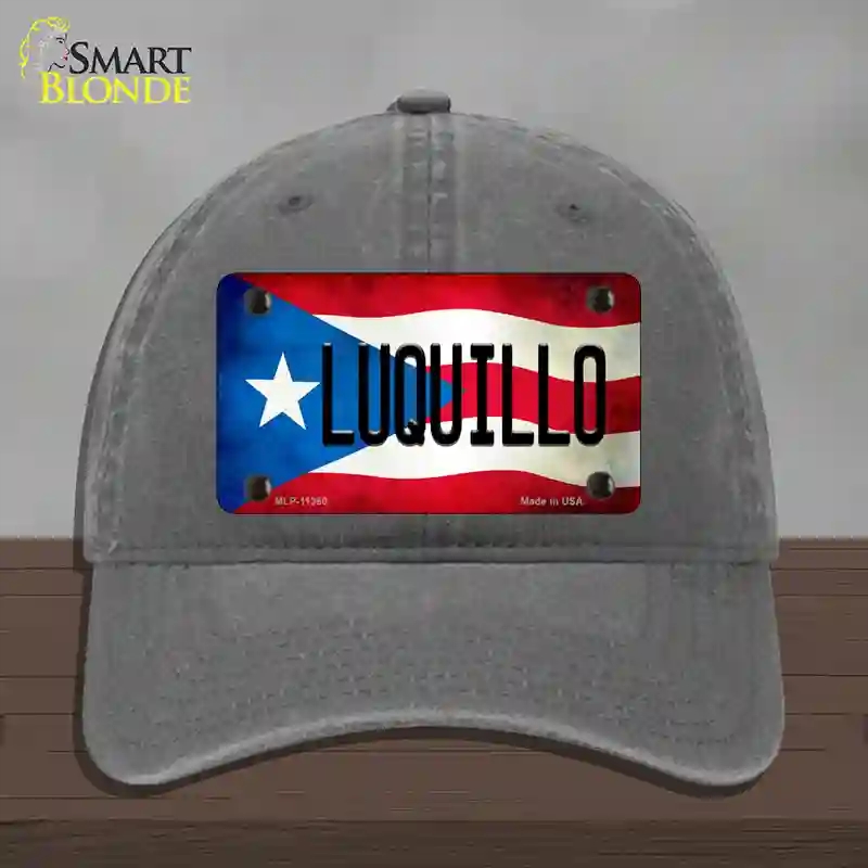 HAT08-MLP-11360 Luquillo Puerto Rico Flag Novelty License Plate Hat, Unconstructed Cotton - Charcoal