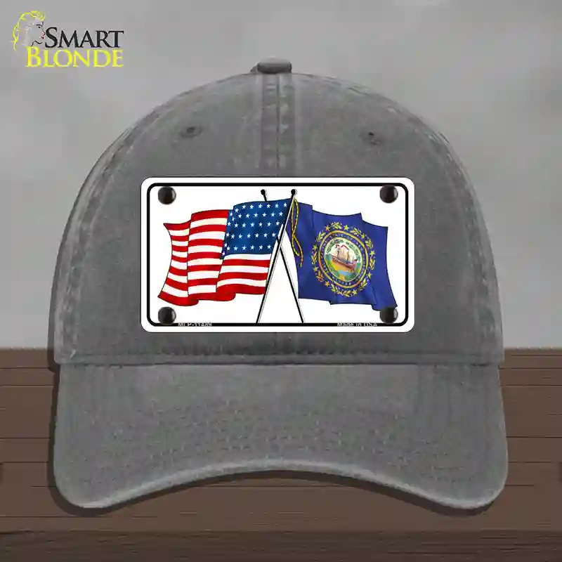 HAT08-MLP-11489   Hampshire Crossed US Flag Novelty License Plate Hat, Unconstructed Cotton - Charcoal