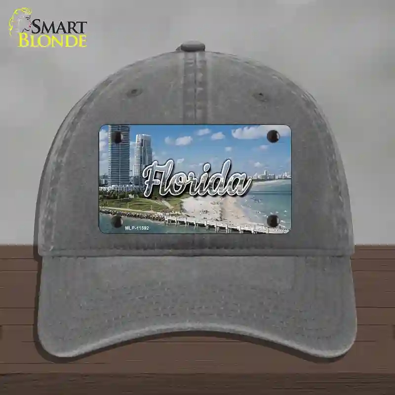 HAT08-MLP-11592 Florida White Sand Beach State Novelty License Plate Hat, Unconstructed Cotton - Charcoal