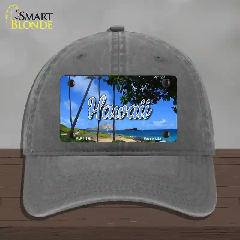 HAT08-MLP-11595 Hawaii Palm Trees State Novelty License Plate Hat, Unconstructed Cotton - Charcoal