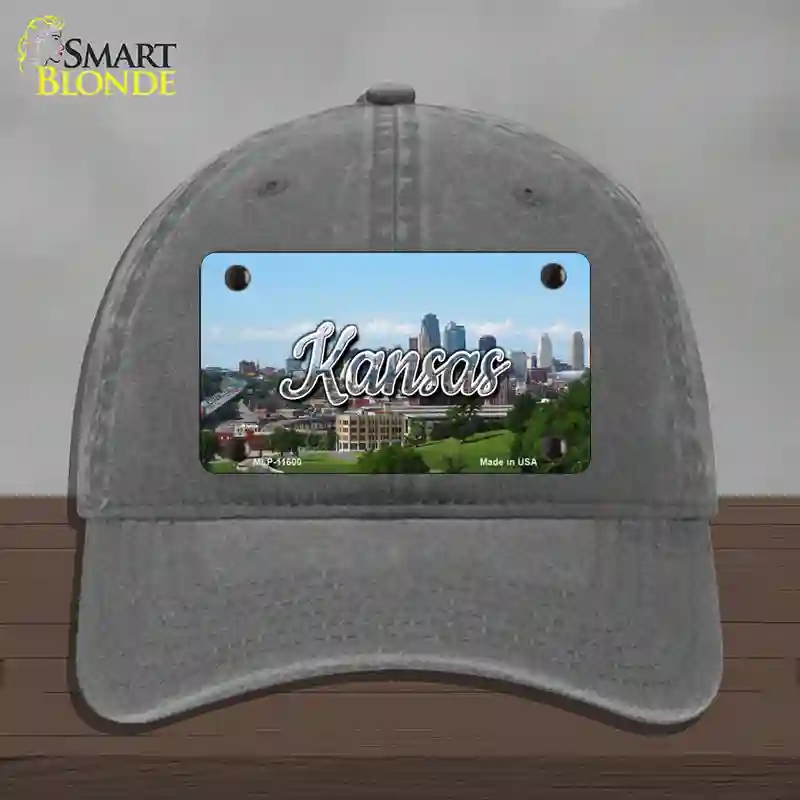 HAT08-MLP-11600 Kansas Downtown Skyline State Novelty License Plate Hat, Unconstructed Cotton - Charcoal