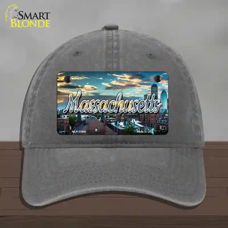 HAT08-MLP-11606 Massachusetts Sunset Skyline State Novelty License Plate Hat, Unconstructed Cotton - Charcoal