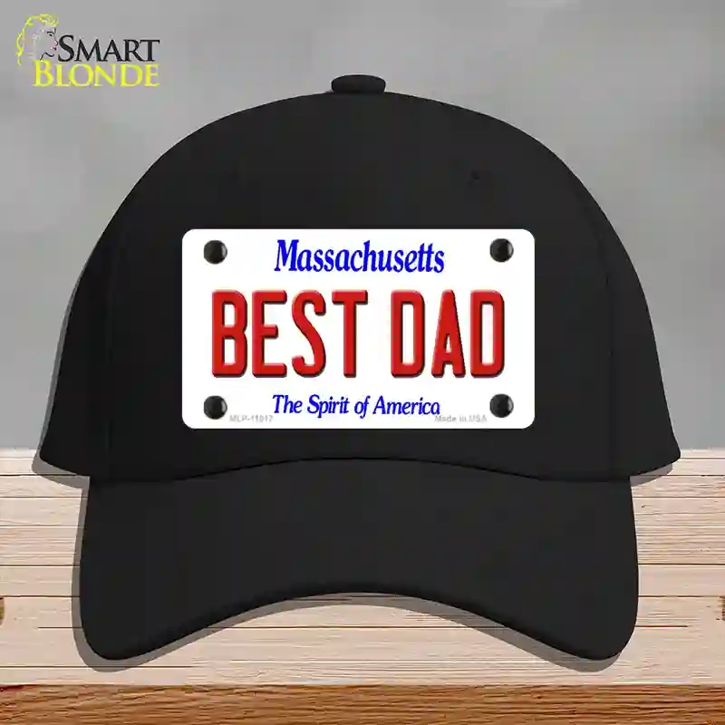 HAT03-MLP-11017 Best Dad Massachusetts Novelty License Plate Hat, Cotton - Black