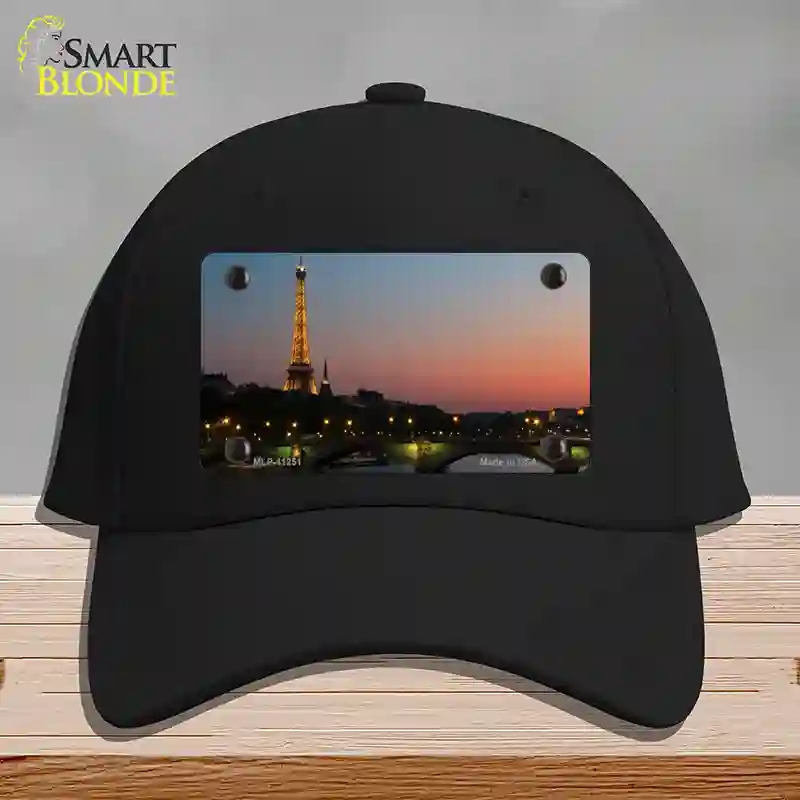 HAT03-MLP-11251 Eiffel Tower Night with River & Bridge Novelty License Plate Hat, Cotton - Black