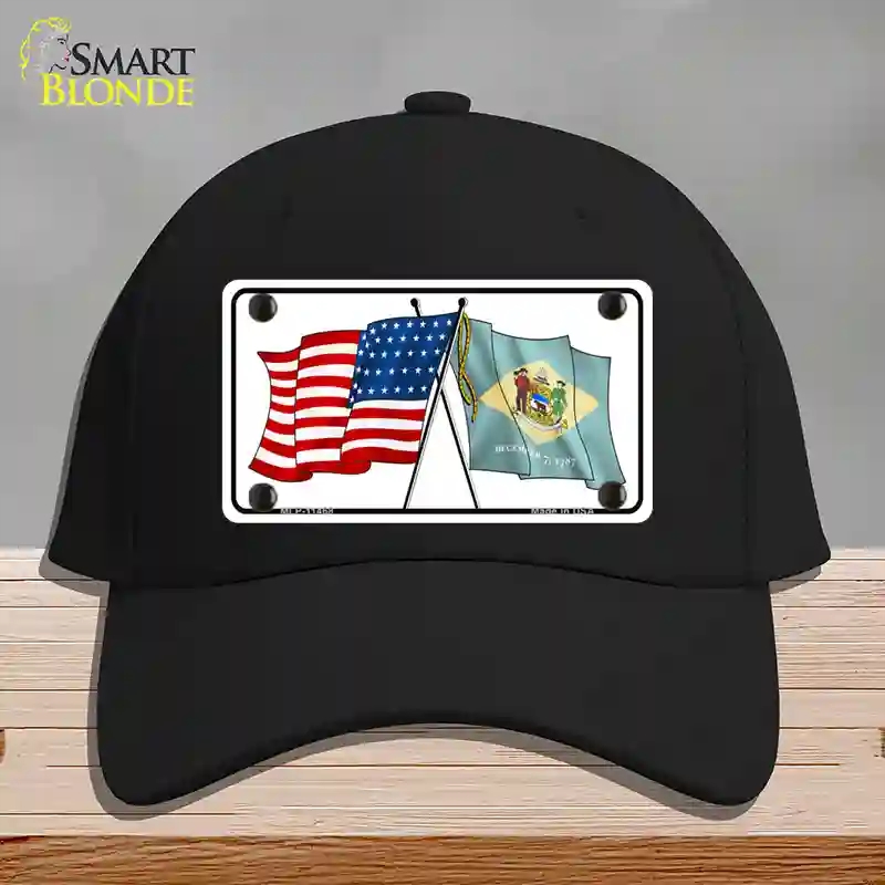 HAT03-MLP-11468 Delaware Crossed US Flag Novelty License Plate Hat, Cotton - Black