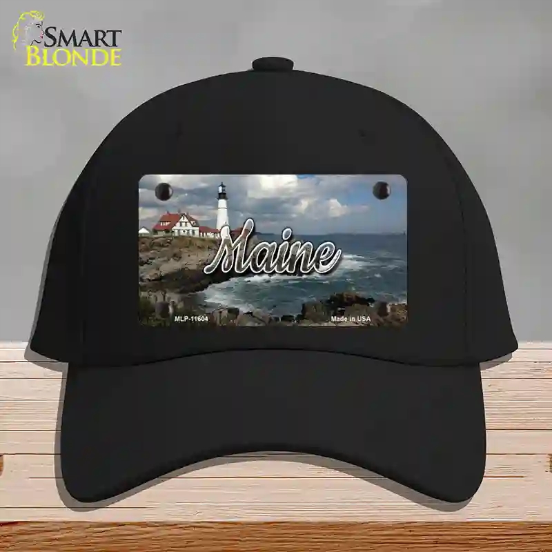 HAT03-MLP-11604 Maine Lighthouse Beach State Novelty License Plate Hat, Cotton - Black