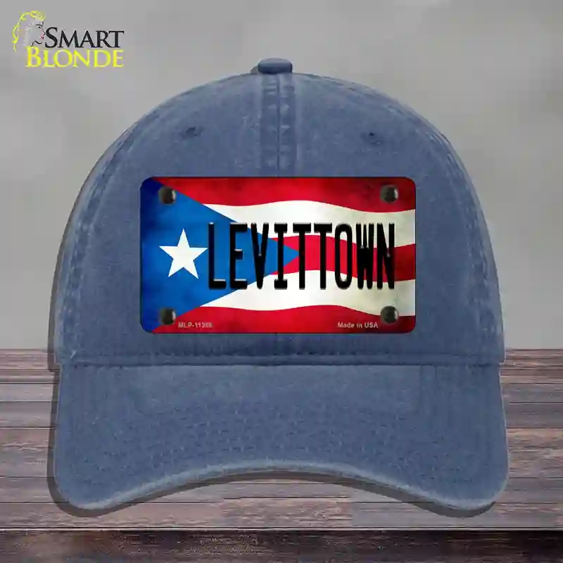 HAT11-MLP-11398 Levittown Puerto Rico Flag Novelty License Plate Hat, Unconstructed Cotton - Navy
