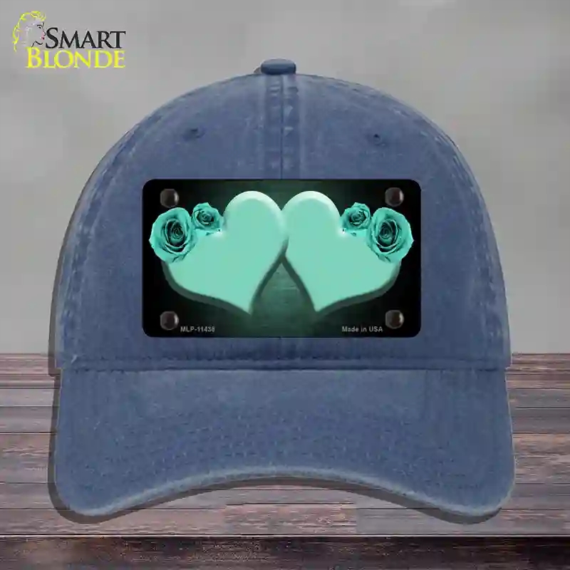HAT11-MLP-11438 Hearts Over Roses in Mint Novelty License Plate Hat, Unconstructed Cotton - Navy