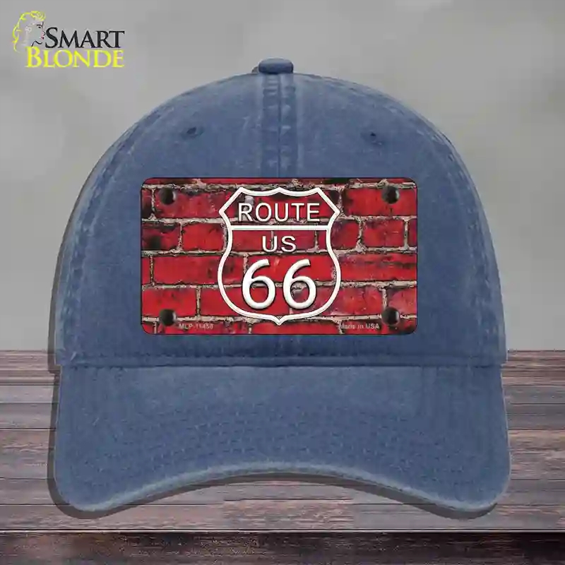 HAT11-MLP-11458 Route 66 Red Brick Wall Novelty License Plate Hat, Unconstructed Cotton - Navy