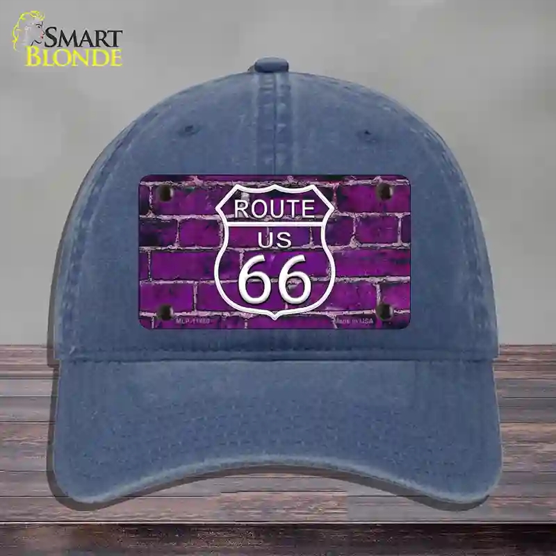 HAT11-MLP-11460 Route 66 Purple Brick Wall Novelty License Plate Hat, Unconstructed Cotton - Navy