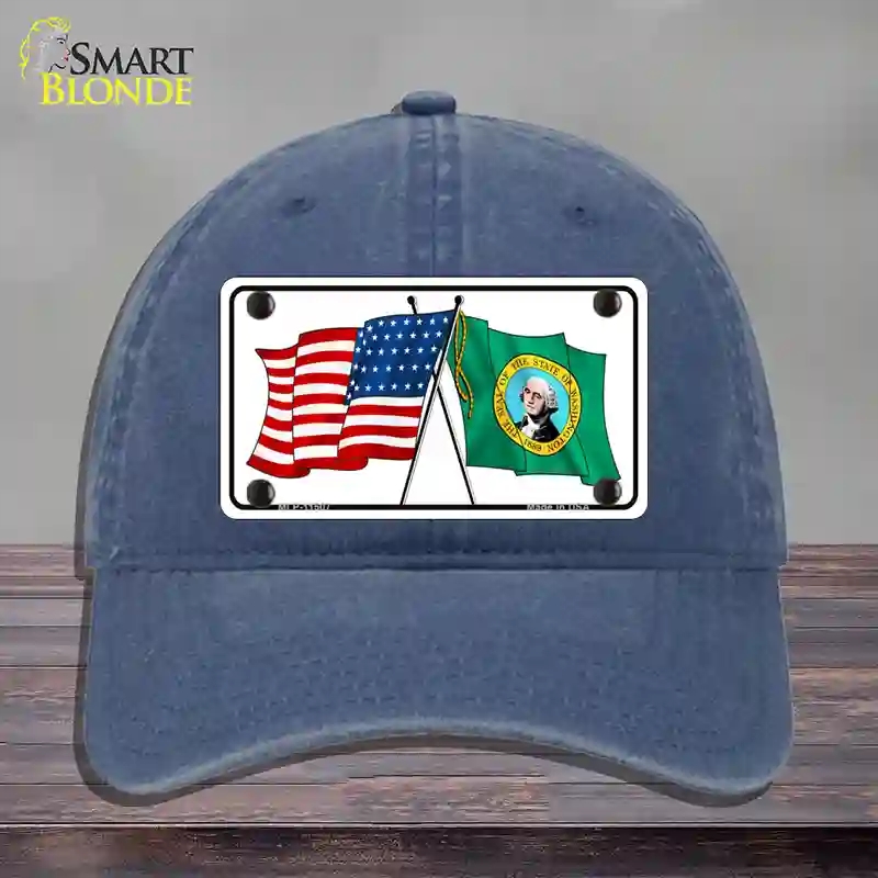 HAT11-MLP-11507 Washington Crossed US Flag Novelty License Plate Hat, Unconstructed Cotton - Navy