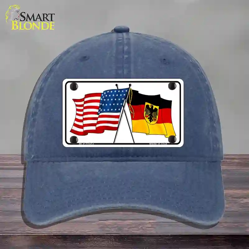 HAT11-MLP-11513 Germany Crossed US Flag Novelty License Plate Hat, Unconstructed Cotton - Navy