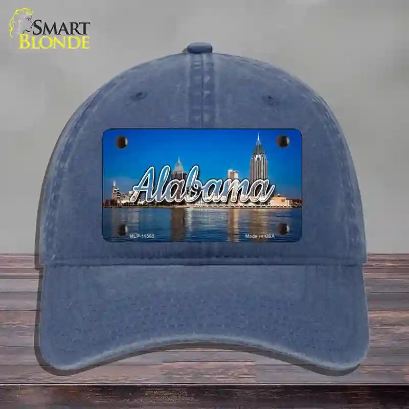HAT11-MLP-11583 Alabama City Skyline State Novelty License Plate Hat, Unconstructed Cotton - Navy