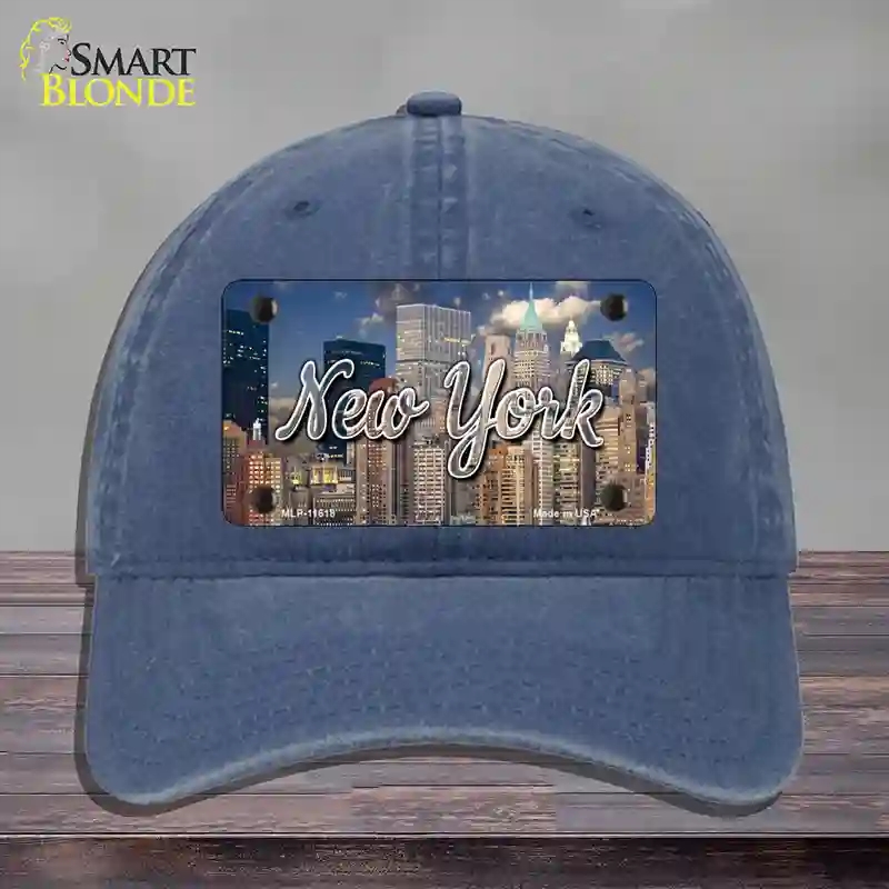 HAT11-MLP-11618   York City Skyline State Novelty License Plate Hat, Unconstructed Cotton - Navy