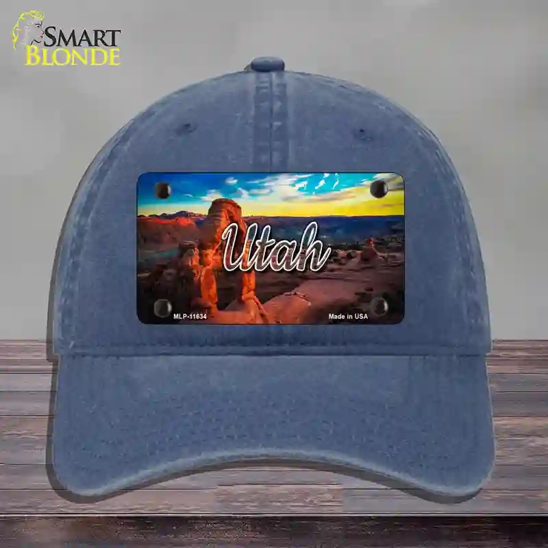 HAT11-MLP-11634 Utah Canyon Arch State Novelty License Plate Hat, Unconstructed Cotton - Navy