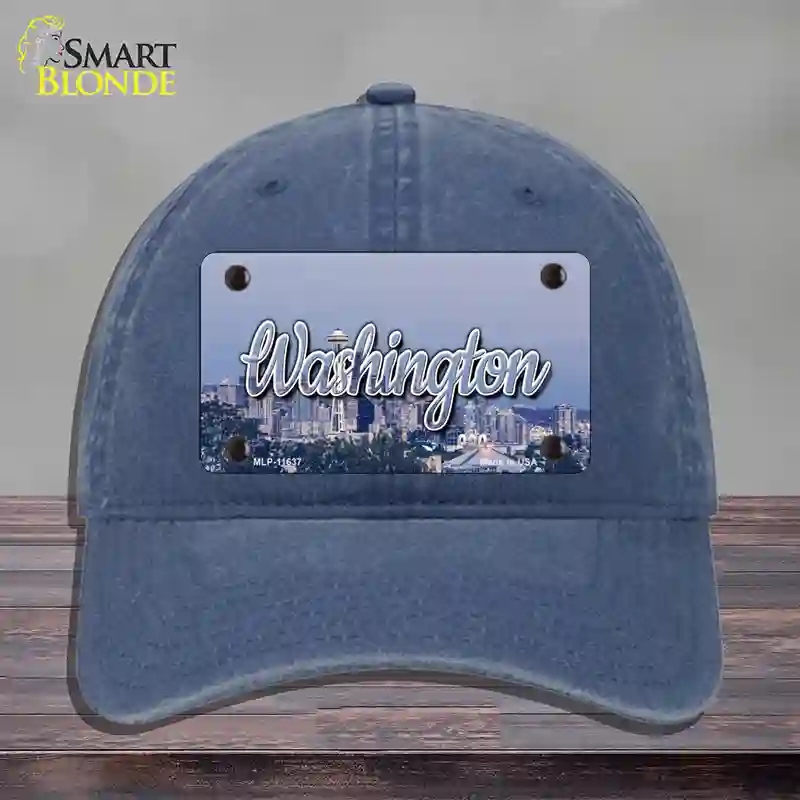 HAT11-MLP-11637 Washington Space Needle State Novelty License Plate Hat, Unconstructed Cotton - Navy