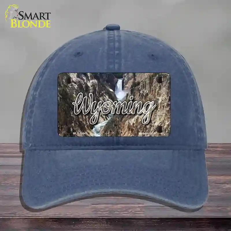 HAT11-MLP-11641 Wyoming Rocky Waterfall State Novelty License Plate Hat, Unconstructed Cotton - Navy
