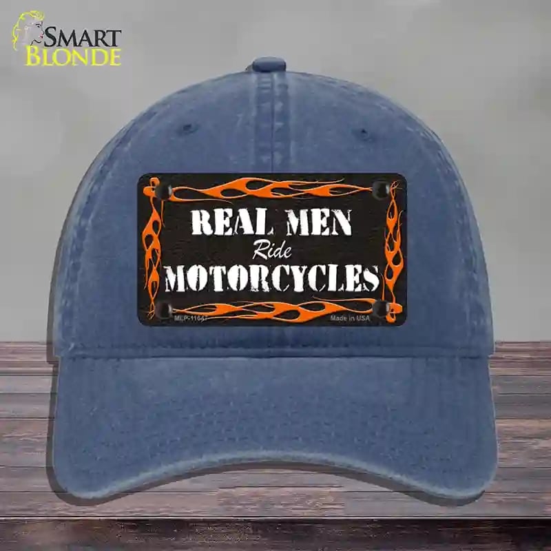 HAT11-MLP-11647 Real Men Ride Motorcycles Novelty License Plate Hat, Unconstructed Cotton - Navy