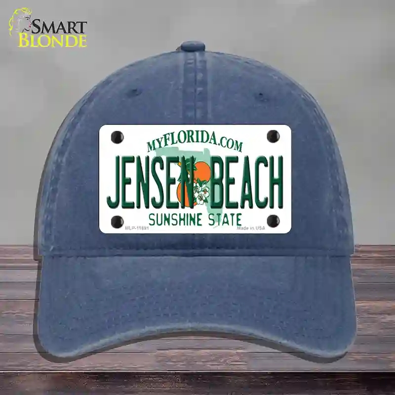 HAT11-MLP-11691 Jensen Beach Florida Novelty License Plate Hat, Unconstructed Cotton - Navy