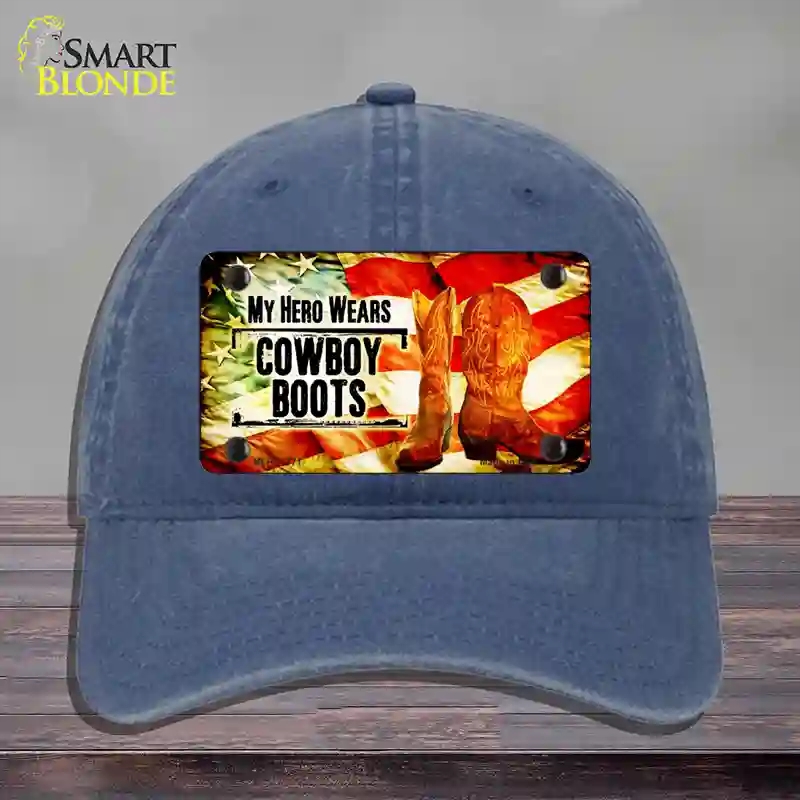 HAT11-MLP-11771 My Hero Wears Cowboy Boots Novelty License Plate Hat, Unconstructed Cotton - Navy