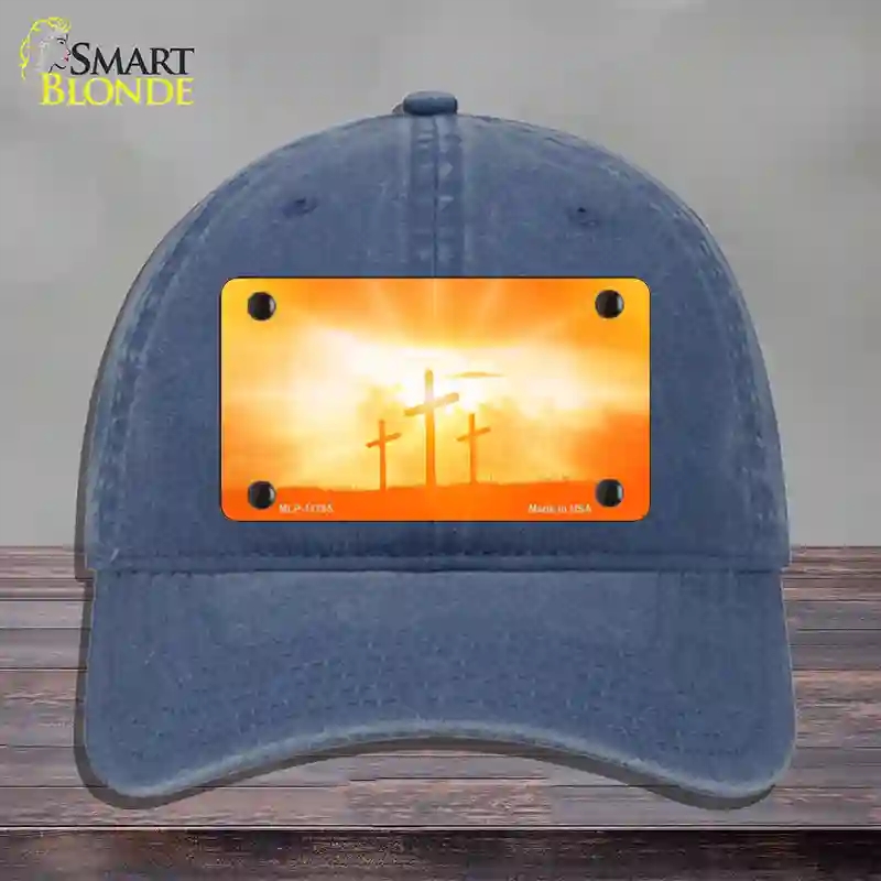HAT11-MLP-11795 Crosses in the Sun Orange Novelty License Plate Hat, Unconstructed Cotton - Navy