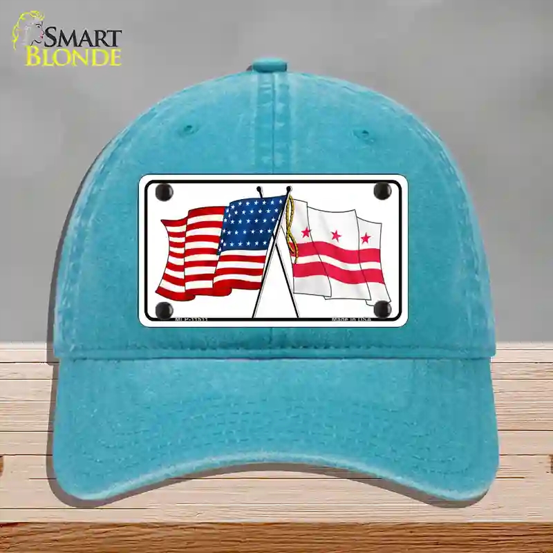 HAT10-MLP-11511 Washington DC Crossed US Flag Novelty License Plate Hat, Unconstructed Cotton - Lake Blue