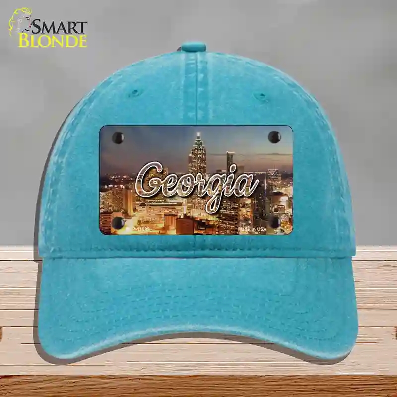 HAT10-MLP-11593 Georgia City Lights State Novelty License Plate Hat, Unconstructed Cotton - Lake Blue