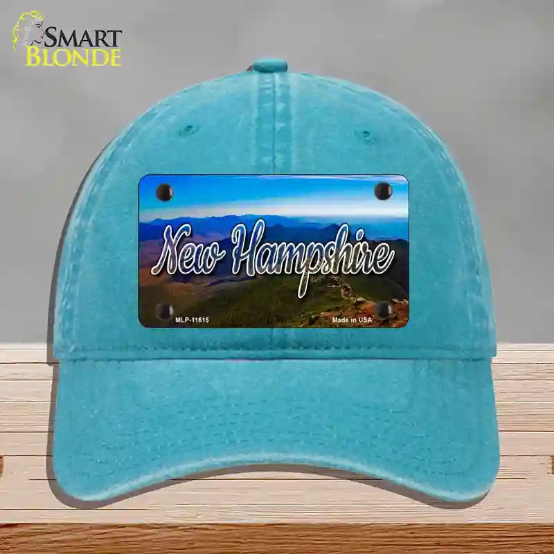 HAT10-MLP-11615   Hampshire Mountain Range State Novelty License Plate Hat, Unconstructed Cotton - Lake Blue