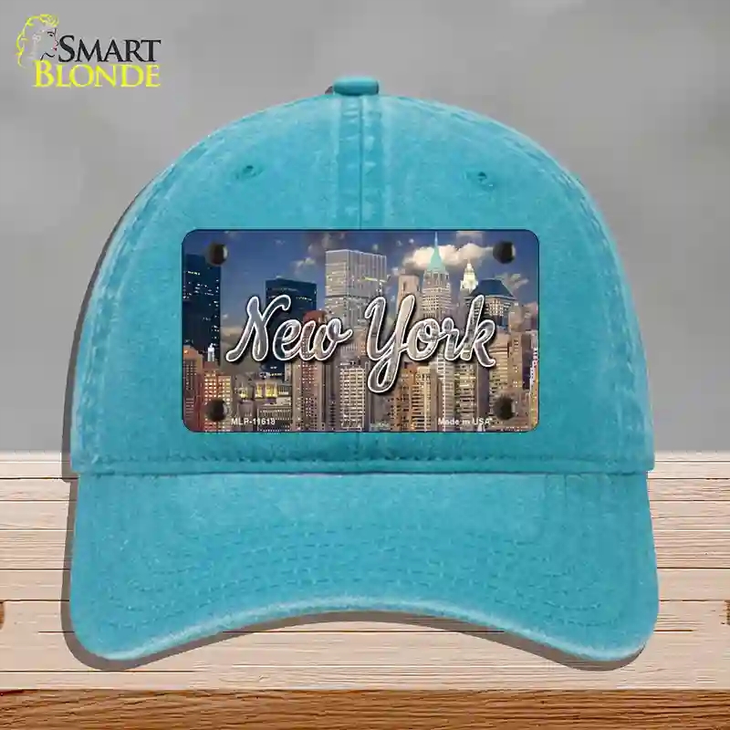 HAT10-MLP-11618   York City Skyline State Novelty License Plate Hat, Unconstructed Cotton - Lake Blue