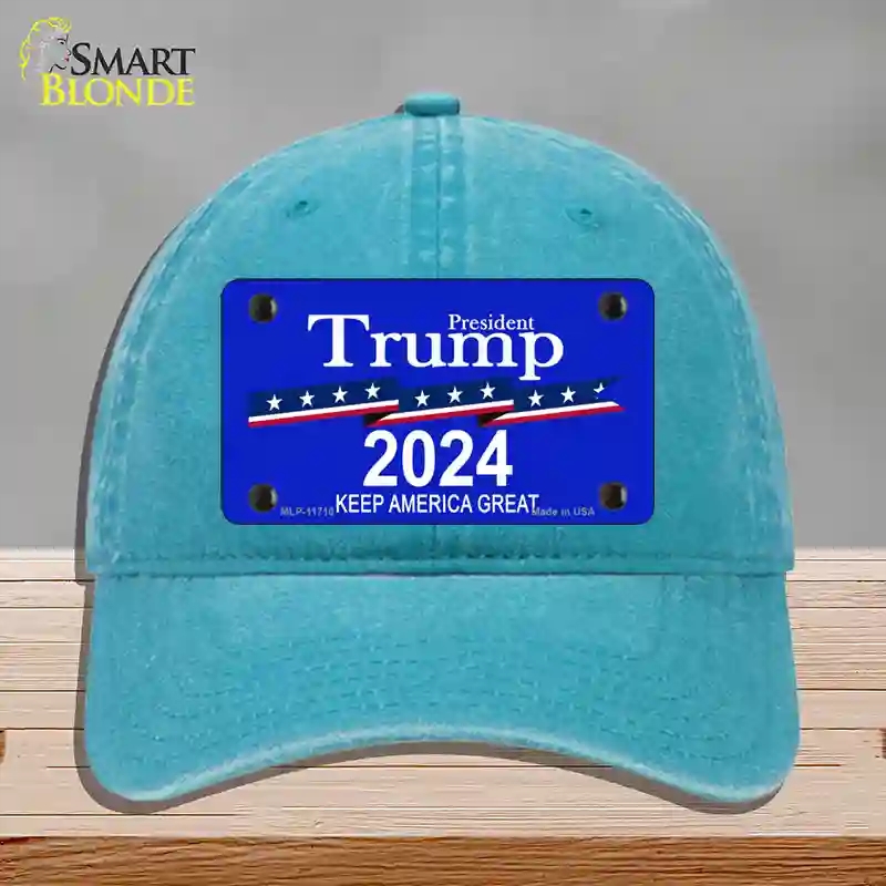 HAT10-MLP-11710 President Trump 2024 Novelty License Plate Hat, Unconstructed Cotton - Lake Blue