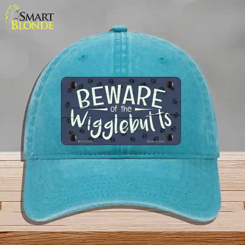 HAT10-MLP-11789 Beware of the Wigglebutts Novelty License Plate Hat, Unconstructed Cotton - Lake Blue
