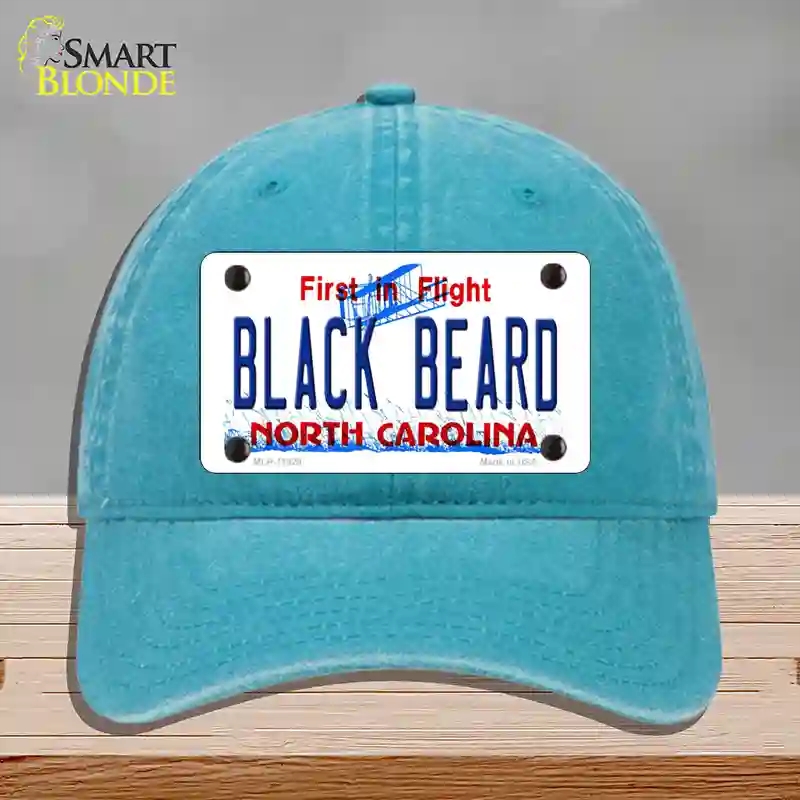 HAT10-MLP-11829 Black Beard North Carolina Novelty License Plate Hat, Unconstructed Cotton - Lake Blue