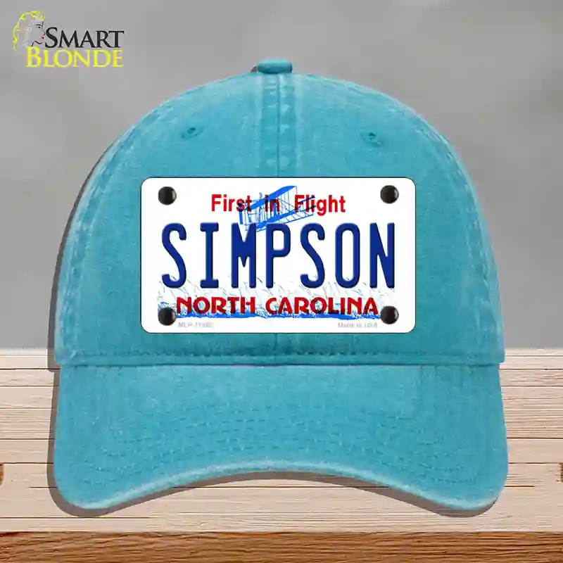 HAT10-MLP-11862 Simpson North Carolina Novelty License Plate Hat, Unconstructed Cotton - Lake Blue