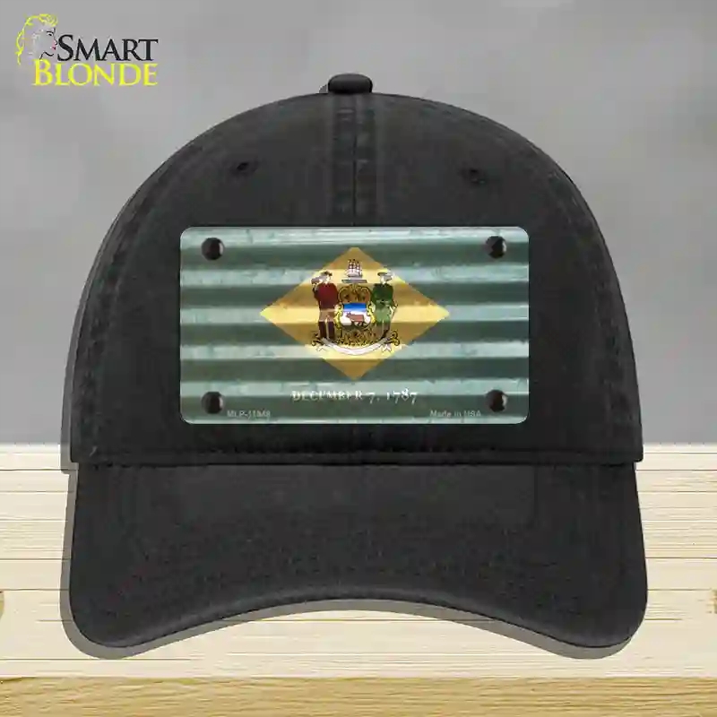HAT07-MLP-11949 Delaware Corrugated Flag Novelty License Plate Hat, Unconstructed Cotton - Black