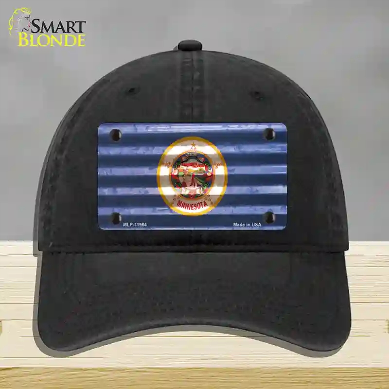 HAT07-MLP-11964 Minnesota Corrugated Flag Novelty License Plate Hat, Unconstructed Cotton - Black